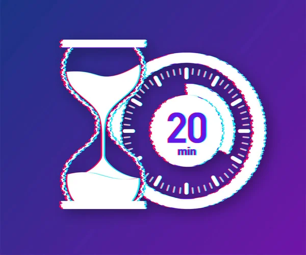 Os 20 minutos, ícone de falha vetorial cronômetro. Ícone de cronômetro em estilo plano, temporizador no fundo de cor. Ilustração vetorial. — Vetor de Stock