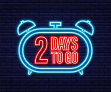 2 gün kaldı. Neon tarzı ikon. Vektör tipografik tasarımı. Vektör stok illüstrasyonu.