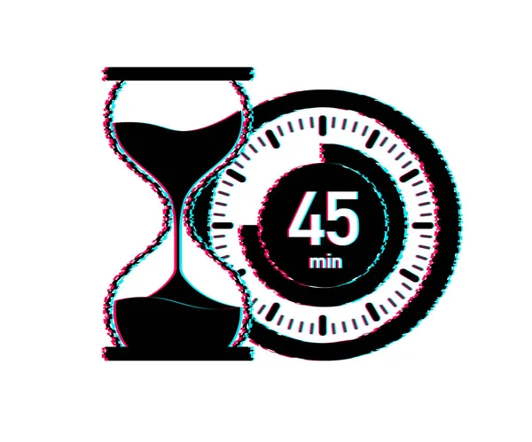 De 45 minuten, stopwatch vector glitch icon. Stopwatch icoon in platte stijl, timer op kleur achtergrond. Vectorillustratie. — Stockvector