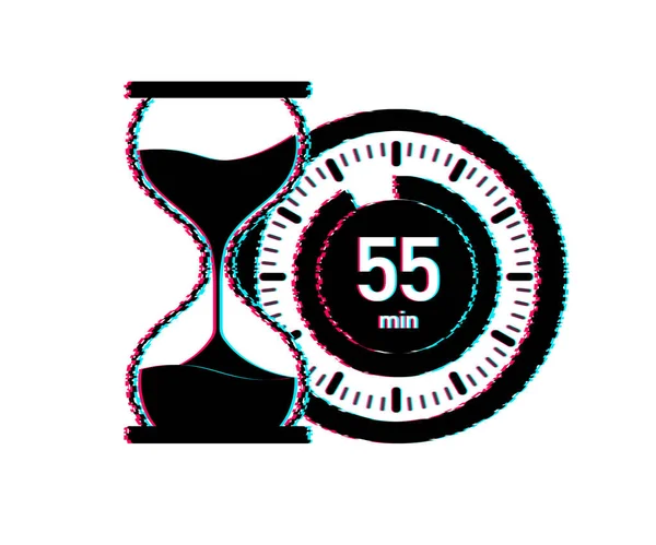 De 55 minuten, stopwatch vector glitch icon. Stopwatch icoon in platte stijl, timer op kleur achtergrond. Vectorillustratie. — Stockvector