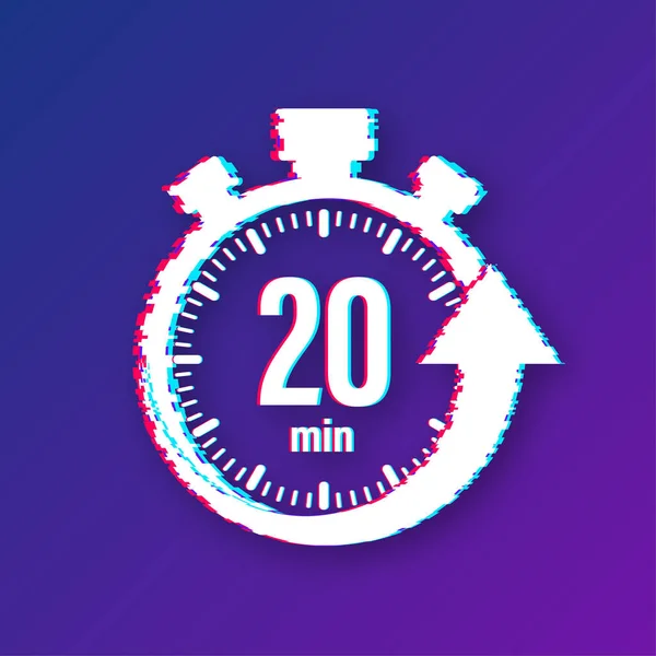 Os 20 minutos, ícone de falha vetorial cronômetro. Ícone de cronômetro em estilo plano, temporizador no fundo de cor. Ilustração vetorial. — Vetor de Stock