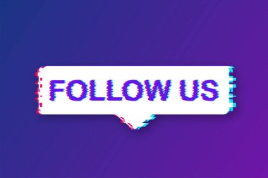 Arıza düğmesi. Beyaz arka planda bizi takip edin. Vektör illüstrasyonu.