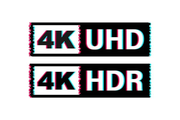 Ετικέτα 4K Ultra HD. Υψηλή τεχνολογία. Εικονίδιο Glitch. Οθόνη LED. Εικονογράφηση διανύσματος. — Διανυσματικό Αρχείο