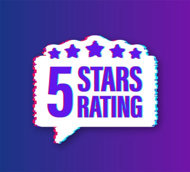 5 yıldız derecelendirme hatası simgesi. Beyaz arkaplanda simgeler olan bir rozet. Vektör illüstrasyonu.