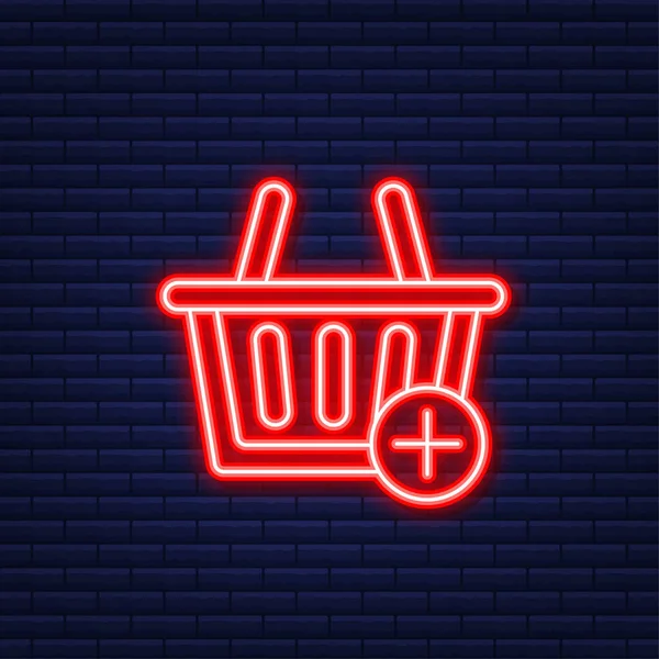 Add to cart icon. Neon icon. Shopping Cart icon. Vector illustration. — Stock Vector