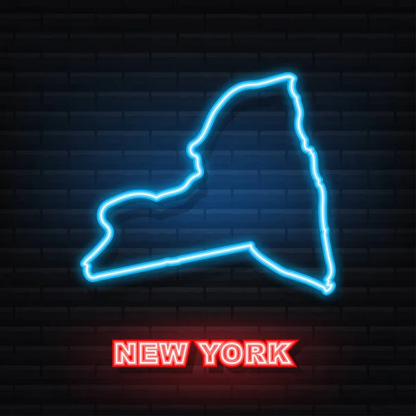 El mapa del estado de Nueva York describe la animación. Icono de neón. Ilustración vectorial. — Vector de stock