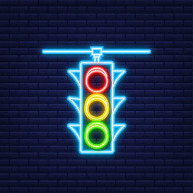 Trafik ışığı simgesi. Yaya tabelası. Neon tarzı. Vektör illüstrasyonu.