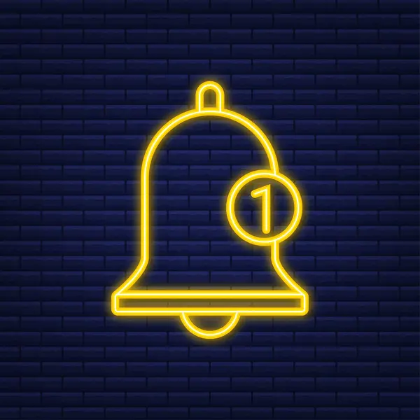 Icono de campana de notificación para el mensaje de bandeja de entrada. Icono de neón. Ilustración vectorial. — Vector de stock