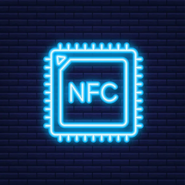 Ασύρματο σήμα πληρωμής χωρίς επικοινωνία. Τεχνολογία NFC. Εικονογράφηση διανύσματος. Εικονίδιο νέον. — Διανυσματικό Αρχείο