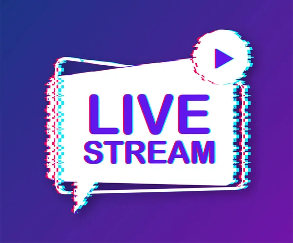 Live streaming glitch logo, notizie e TV o trasmissione online. Illustrazione dello stock vettoriale. — Vettoriale Stock