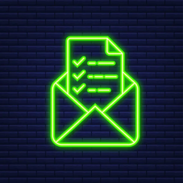 Online enquête, checklist, vragenlijst pictogram. Feedback zaken. Neon icoon. Vectorillustratie. — Stockvector