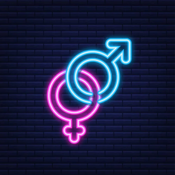 Men and women symbol. Gender icon. Neon style. Vector stock illustration. — Stock Vector