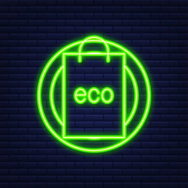 Zeg nee tegen plastic zakken poster. De campagne om het gebruik van plastic zakken te verminderen. Neon stijl. Vectorillustratie. — Stockvector