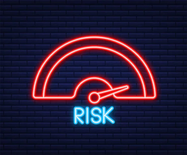 Risiko-Symbol auf dem Tacho. Hohes Risiko. Neon-Symbol. Vektorillustration. — Stockvektor