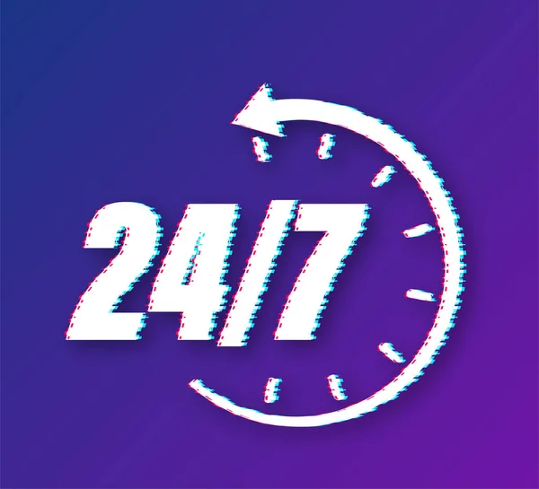24-7 service concept. 24-7 open. Ondersteuning service glitch pictogram. Voorraadillustratie van vectoren. — Stockvector