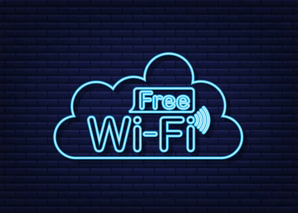 Zone wifi gratuite icône bleue. Wifi gratuit ici signe concept. Icône néon. Illustration vectorielle. — Image vectorielle