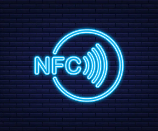 Ασύρματο σήμα πληρωμής χωρίς επικοινωνία. Εικονίδιο νέον. Τεχνολογία NFC. Εικονογράφηση διανύσματος. — Διανυσματικό Αρχείο