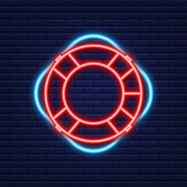 Lifebuoy ikonu, insanları kurtarmak için kurtarma ekipmanları. Neon simgesi. Vektör illüstrasyonu.