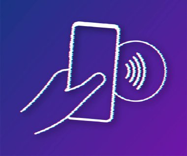 Bağlantısız kablosuz ödeme işareti logosu. Arıza simgesi. NFC teknolojisi. Vektör stok illüstrasyonu.