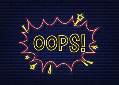 Yazılı komik konuşma baloncukları. Neon simgesi. Sembol, etiket, özel teklif etiketi, reklam rozeti. Vektör stok illüstrasyonu.