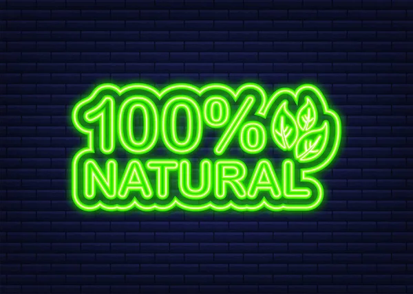 Grön 100 naturlig i neon stil. Vegetarisk hälsosam mat. Natur, ekologi. Illustration av vektorbeståndet. — Stock vektor