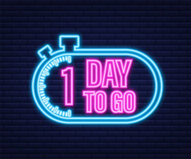 1 gün kaldı. Neon tarzı ikon. Vektör tipografik tasarımı. Vektör stok illüstrasyonu.