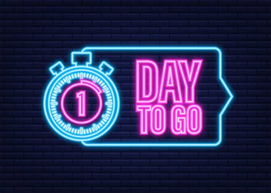 1 gün kaldı. Neon tarzı ikon. Vektör tipografik tasarımı. Vektör stok illüstrasyonu.