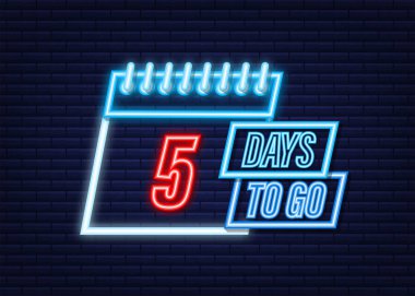 5 gün kaldı. Neon tarzı ikon. Vektör tipografik tasarımı. Vektör stok illüstrasyonu.