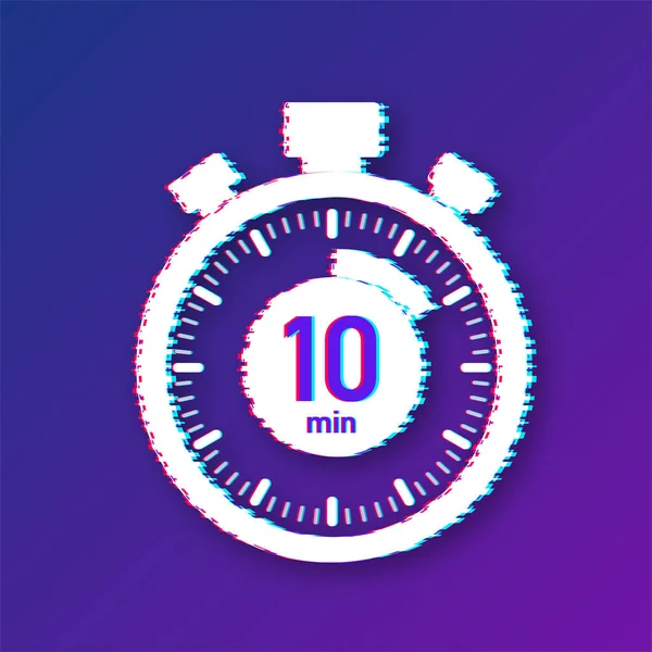 De 10 minuten, stopwatch vector glitch icon. Stopwatch icoon in platte stijl, timer op kleur achtergrond. Vectorillustratie. — Stockvector