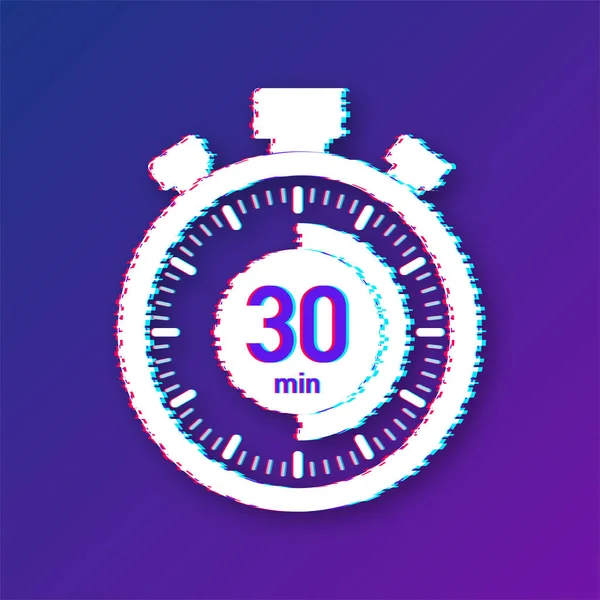 Os 30 minutos, ícone de falha vetorial cronômetro. Ícone de cronômetro em estilo plano, temporizador no fundo de cor. Ilustração vetorial. — Vetor de Stock