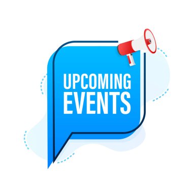 Megafon afişi, yaklaşan olaylarla ilgili iş konsepti. Vektör stok illüstrasyonu.