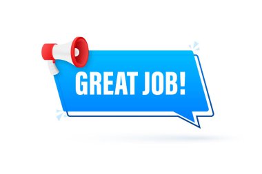 Harika bir işi olan megafon. Megafon bayrağı. Web tasarımı. Vektör stok illüstrasyonu.