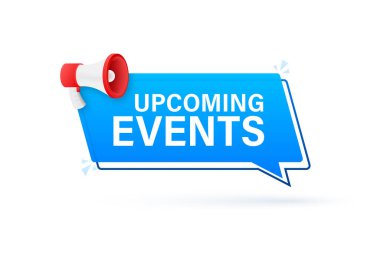 Megafon afişi, yaklaşan olaylarla ilgili iş konsepti. Vektör stok illüstrasyonu.