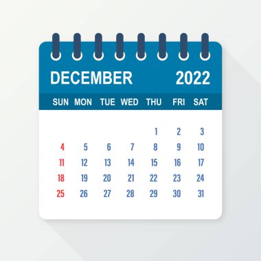 Aralık 2022 Takvim Yaprağı. Takvim 2022 düz stil. A5 beden. Vektör illüstrasyonu.