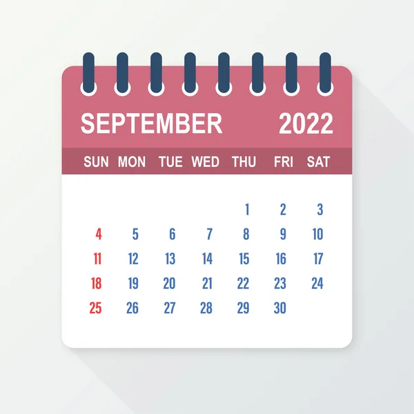 Wrzesień 2022 Liść kalendarza. Kalendarz 2022 w płaskim stylu. Ilustracja wektora. — Wektor stockowy