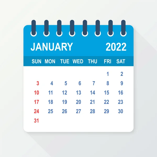 Styczeń 2022 Liść kalendarza. Kalendarz 2022 w płaskim stylu. Ilustracja wektora. — Wektor stockowy