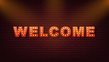 Retro light metin hoş geldiniz. Retro ampul. Vektör stok illüstrasyonu.