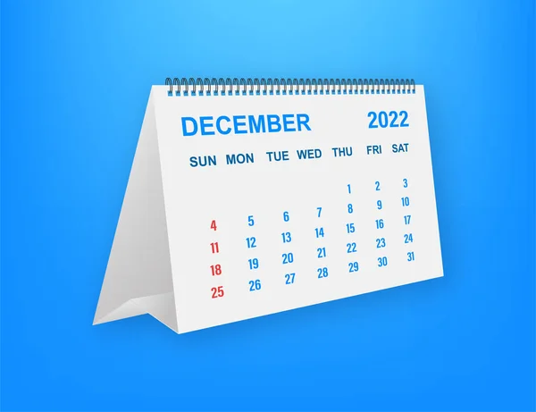 Desember 2022 Kalenderblad. Kalender 2022 i flat stil. A5 størrelse. Vektorillustrasjon. – stockvektor