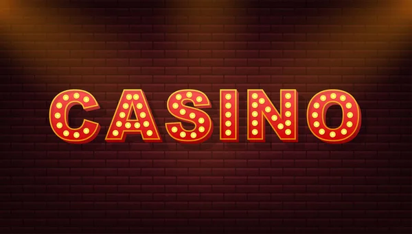 Casino texto luz retro. Lâmpada retrô. Ilustração do estoque vetorial. — Vetor de Stock