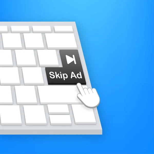스킵 광고 웹 아이콘은 파란 배경에 분리되어 있습니다. 케이블카의 광고 버튼을 누르면. — 스톡 벡터