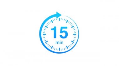 15 dakika, kronometre simgesi. Stopwatch simgesi düz stil. Hareket grafikleri.