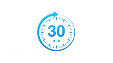 30 dakika, kronometre simgesi. Stopwatch simgesi düz stil. Hareket grafikleri.