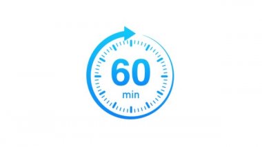 60 dakika, kronometre simgesi. Stopwatch simgesi düz stil. Hareket grafikleri.