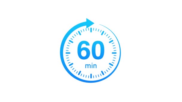 De 60 minuten, stopwatch icoon. Stopwatch icoon in platte stijl. Bewegingsgrafiek. — Stockvideo