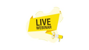 Live Webinar 'la el ele tutuşan megafon. Megafon bayrağı. Hareket grafikleri