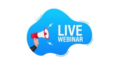Live Webinar 'la el ele tutuşan megafon. Megafon bayrağı. Hareket grafikleri