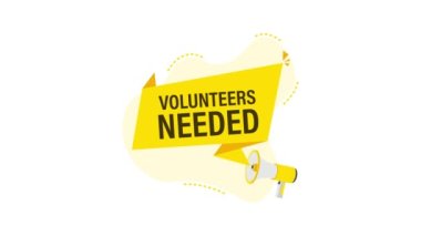 Gönüllülerle birlikte megafon etiketi. Megafon bayrağı. Hareket grafikleri