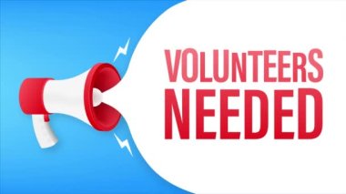 Gönüllülerle birlikte megafon etiketi. Megafon bayrağı. Hareket grafikleri