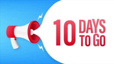 Erkek eli megafon tutuyor ve konuşma baloncuğu 10 gün sonra başlıyor. Hareket grafikleri.