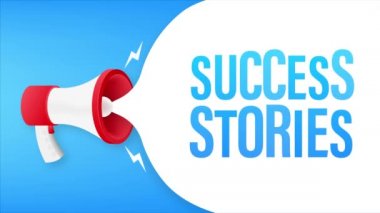 Başarı hikayeli el ele tutuşan megafon. Hareket grafikleri